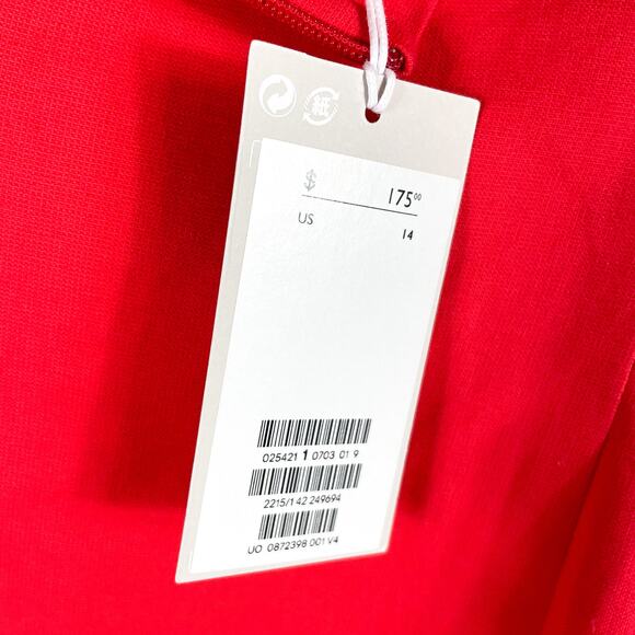 COS Cotton Linen Sheath Dress Red Mini Square Neck Sleeveless Pockets Sz 14 - Picture 9 of 10